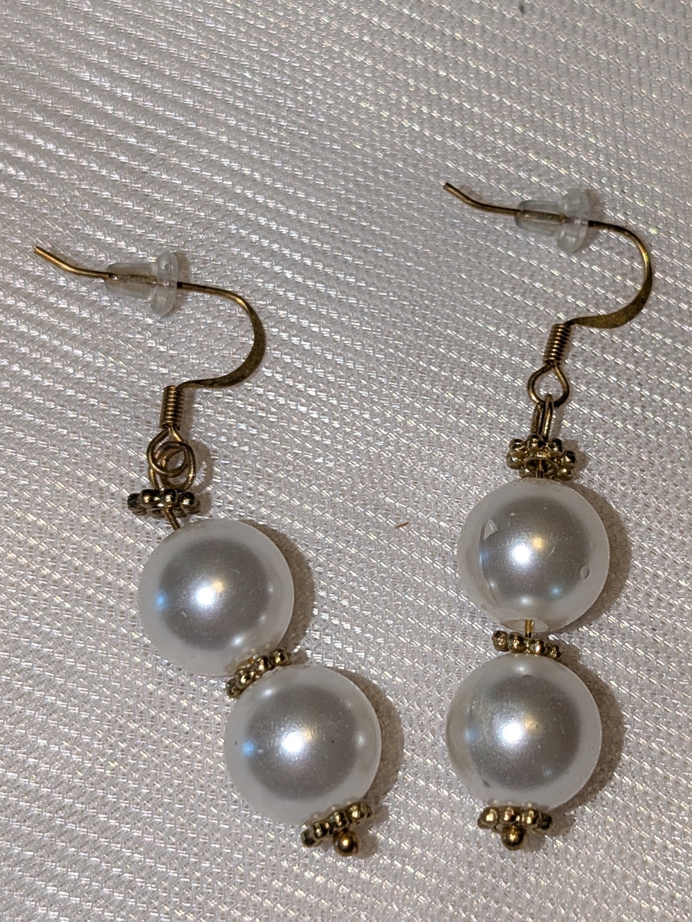 Elegant Pearl Drop Earrings - White Pearls with Gold Accents
